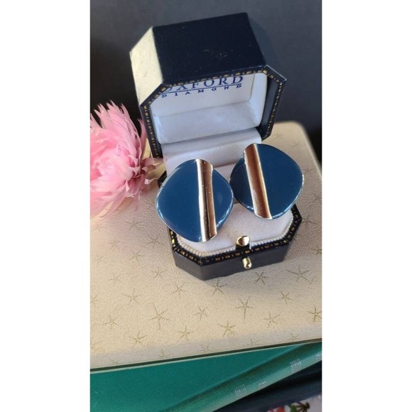 Vintage Blue and Silver Enamel Stud Earrings - Picture 2 of 10